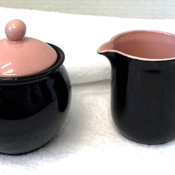 Pier 1 Imports Luminous Black and Pink Porcelain Creamer Sugar Bowl Set - Picture 2 of 6